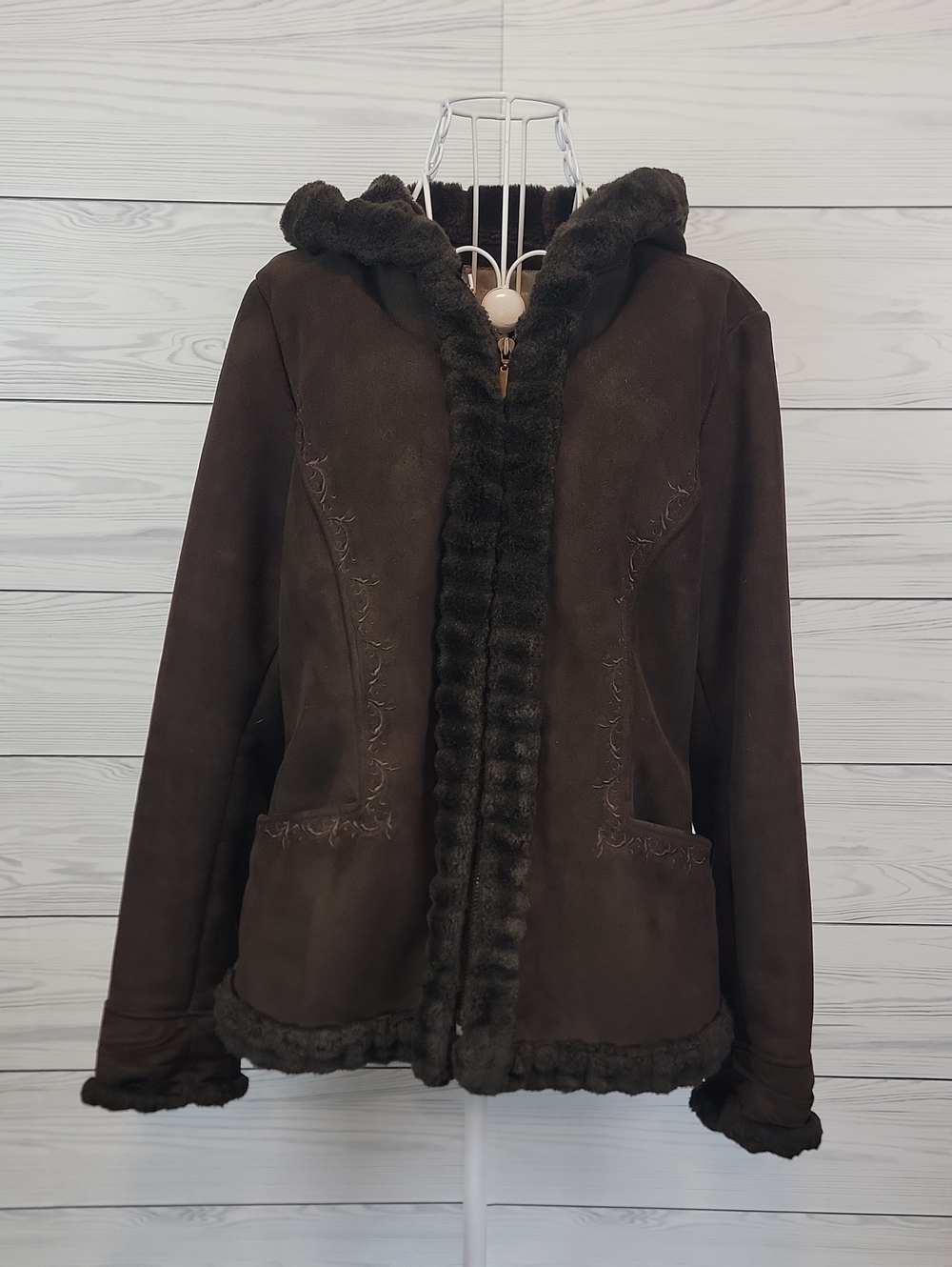 croft & barrow Dark Brown Faux-Shearling Hooded Jacket Womens Size M